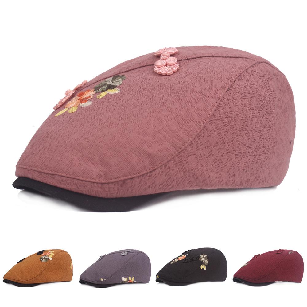 Chinese Style Duck Tongue Cap Ms. Flowers Beret National Wind Retro Buckle Forward Cap Cotton Women Hat