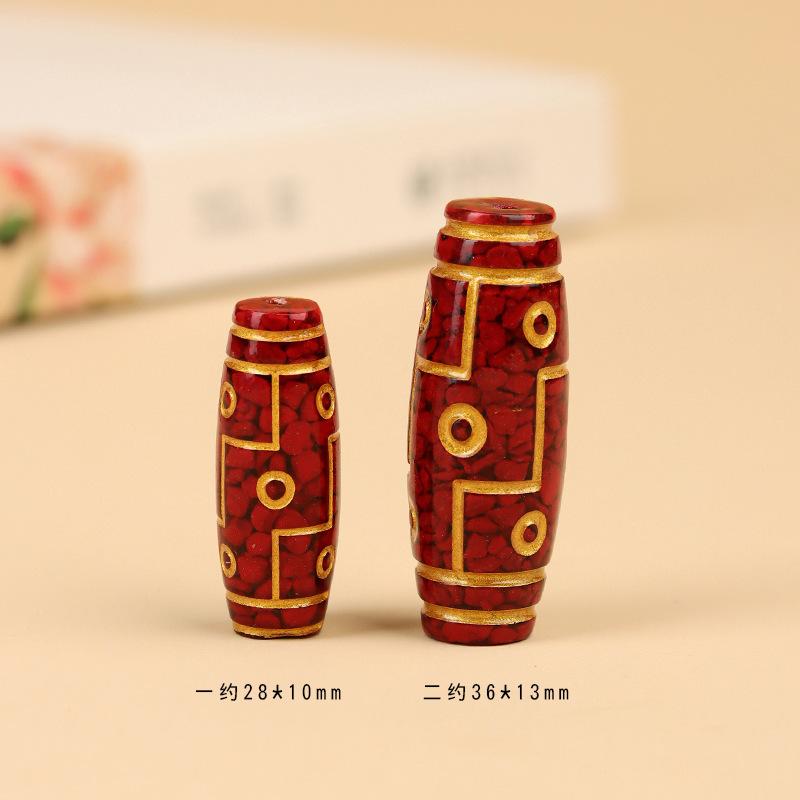 Hongchu Crystal Raw Ore Crystal Sand Nine-Eyed Dzi Bead Gold-Plated Cinnabar Dzi Bead Pendant Accessory Cinnabar Crystal Style 1