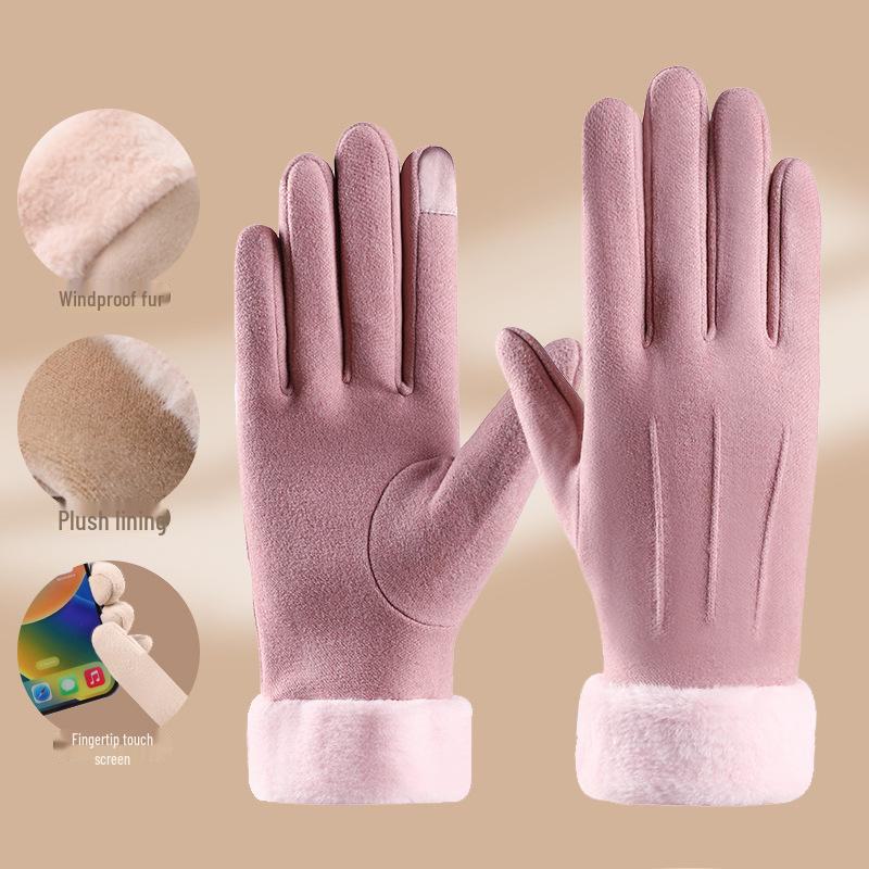 Women's Winter Touchscreen Velvet Gloves - Windproof, Fur-Lined, Ideal for Outdoor Activities and Cycling.