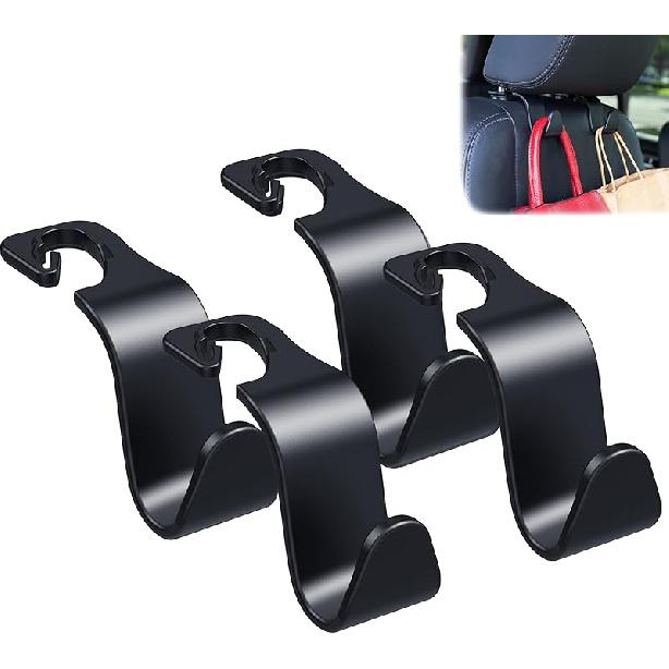 Amooca Car Seat Headrest Hook 4 Pack Hanger Storage Organizer Universal For Handbag Purse Coat Universal Fit Vehicle Car Pink With Clip