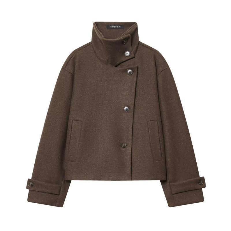 Womens Casual Stand Collar Long Sleeve Solid Color Commute Jacket Outerwear