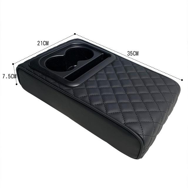 Auto Center Console Armrest Cushion With 2 Cup Holder PU Leather Armrest Pad Portable Car Amrest Pillow Cover Height Pad