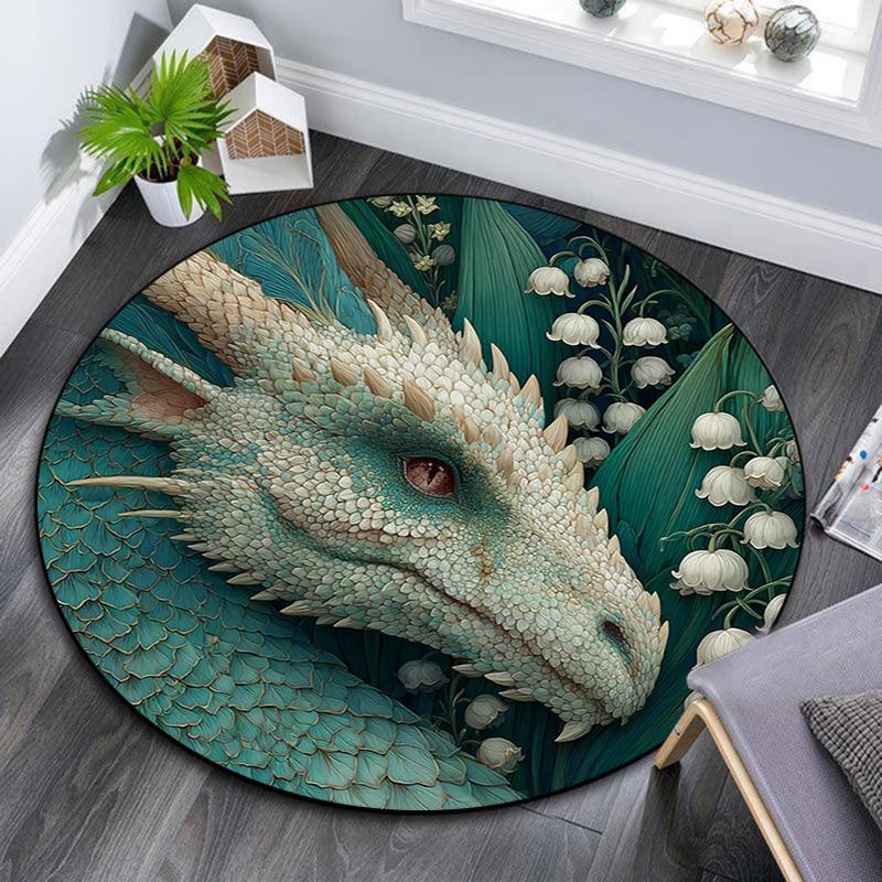 Dragon Round Area Rug,Carpet Rug for Living Room Bedroom Sofa Playroom Decor,Non-slip Floor Mat