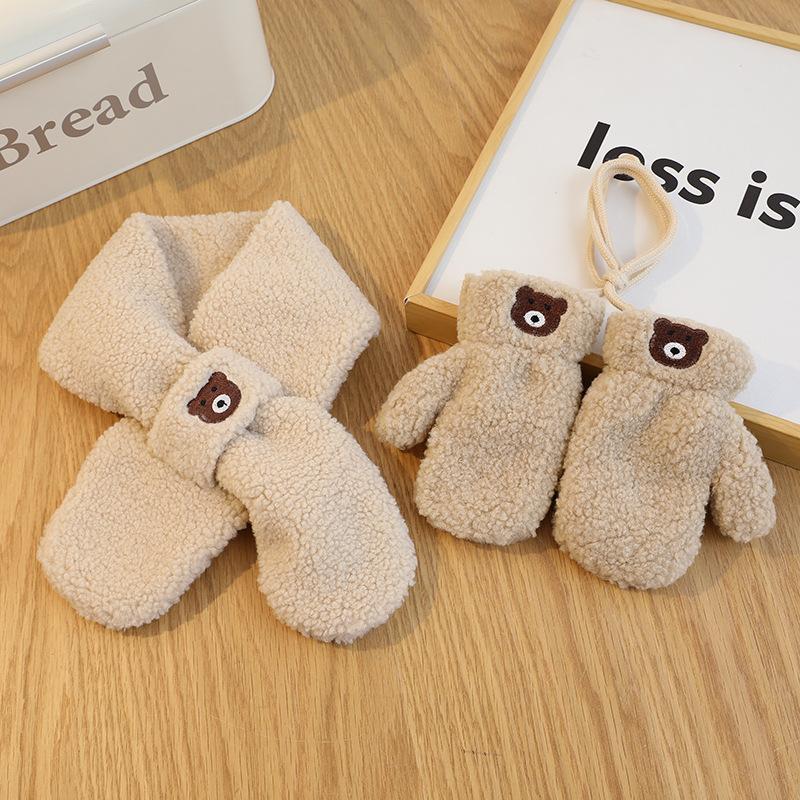 Baby Scarf Gloves Set Faux Lamb Wool Korean  Winter Warm Kids Neck Warmer Mittens Children Boys Girls Accessories 2-6Y