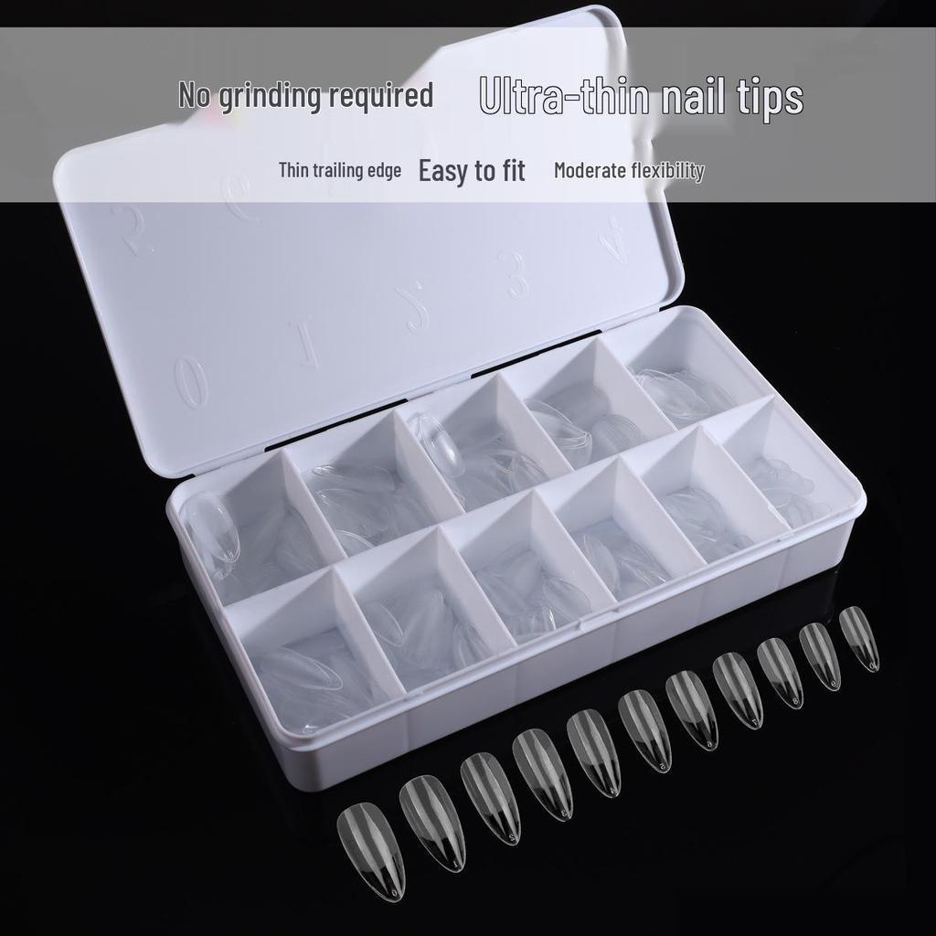 Porcelain White Ultra-Thin Traceless Frosted Long Teardrop Almond False Nails