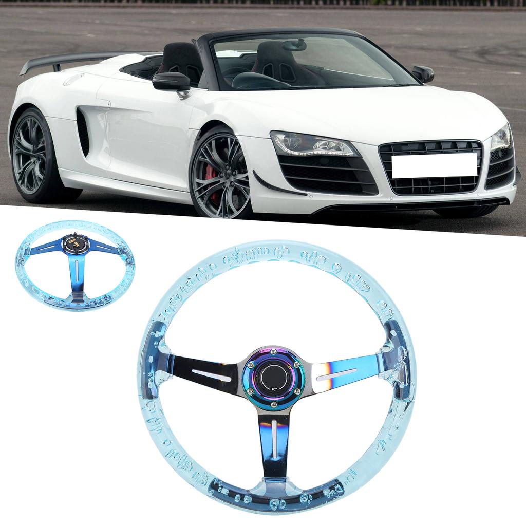14in Car Steering Wheel Logo Horn Button Accessories Modification Fit for ATV Kart UTVBlue