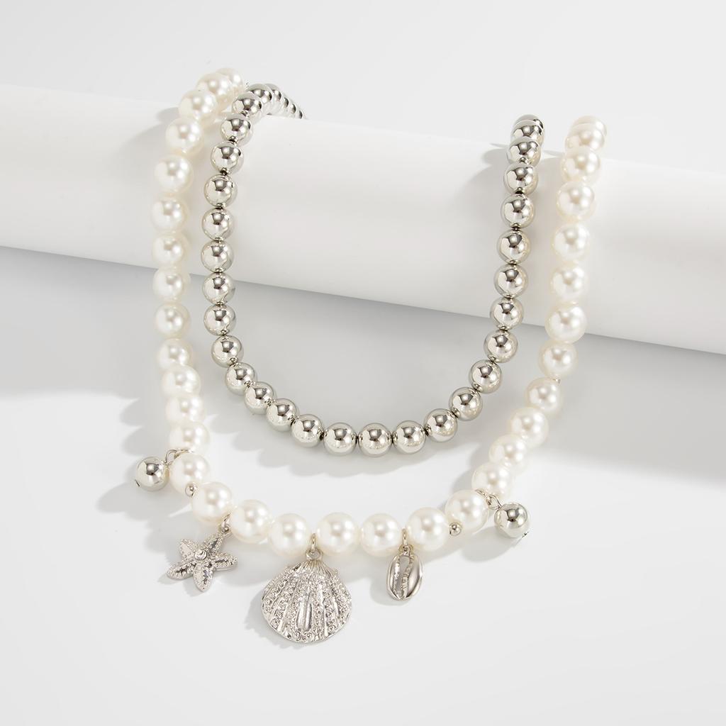 Imitation Pearls CCB Beaded Chokers Necklace Women Summer Beach Boho Starfish Conch Pendant Jewelry Accessories
