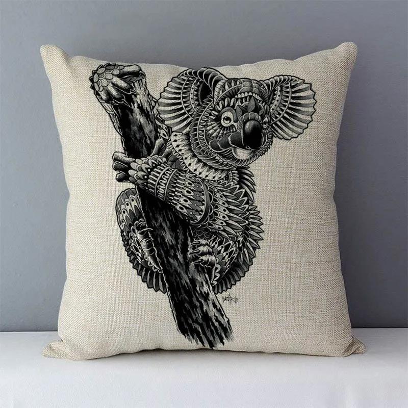 Cozy Couch Cushion Cover Home Decorative Pillows Black Elephant Kola Elk Printed Animals Pillowcase