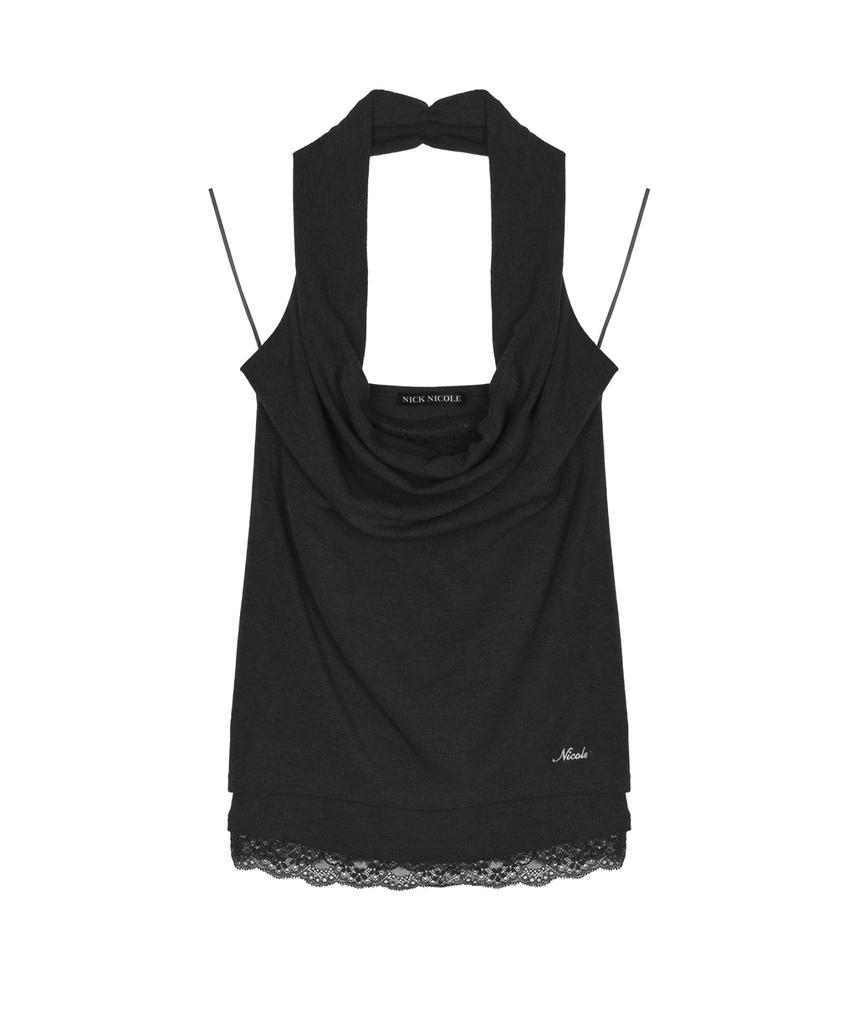 Nigaennikol Layerd Drape Halter Top_Black