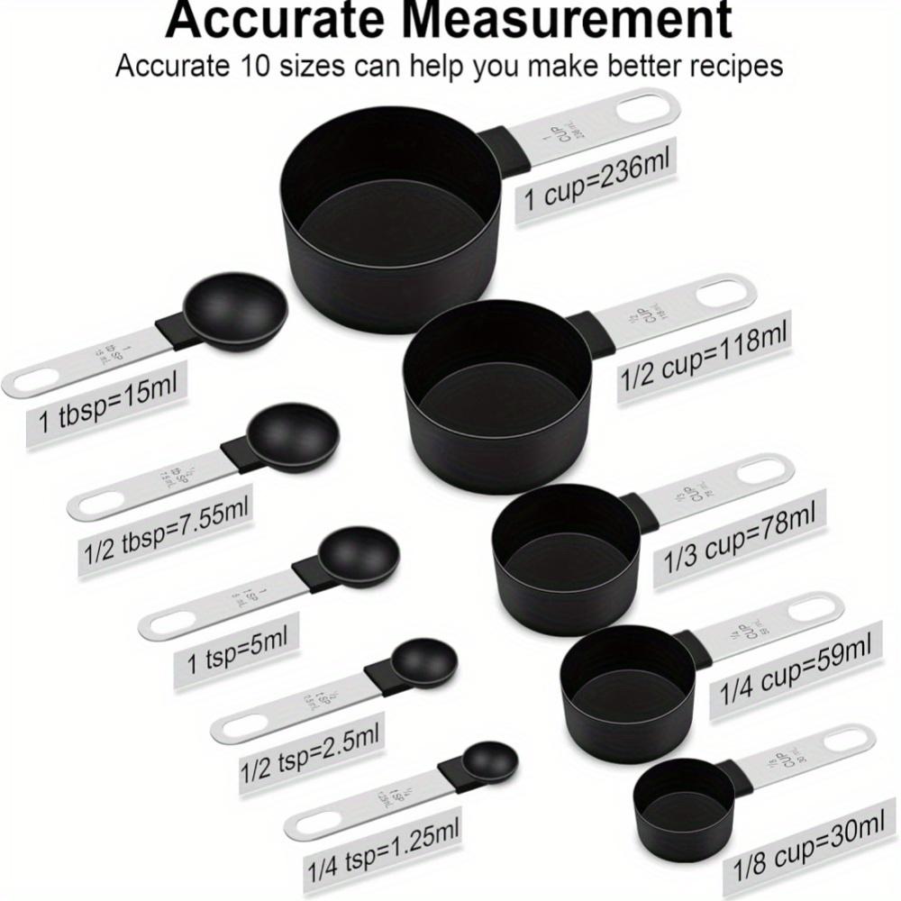 10 Pcs Measuring Cups and Spoons Set, Stainless Steel Handle Stackable Measuring Spoon Set, Measuring Cups for Dry and Measuring