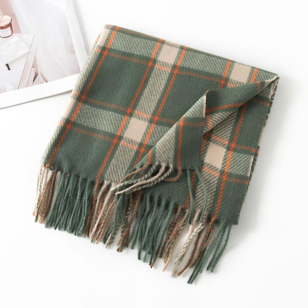 New Retro Maillard Scarf High End Versatile Plaid Thickened Shawl Winter Warm Student Tassel Scarf