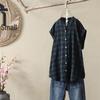 Japanese Minimalist Plaid Women's Sleeveless Stand Collar Shirt & Classic Short Sleeve Shirt
