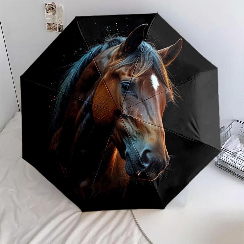 1Pc Horses Motion Automatic Umbrella - Suitable Travel Outdoor Portable Umbrella Birthday Gift Daily Essentials