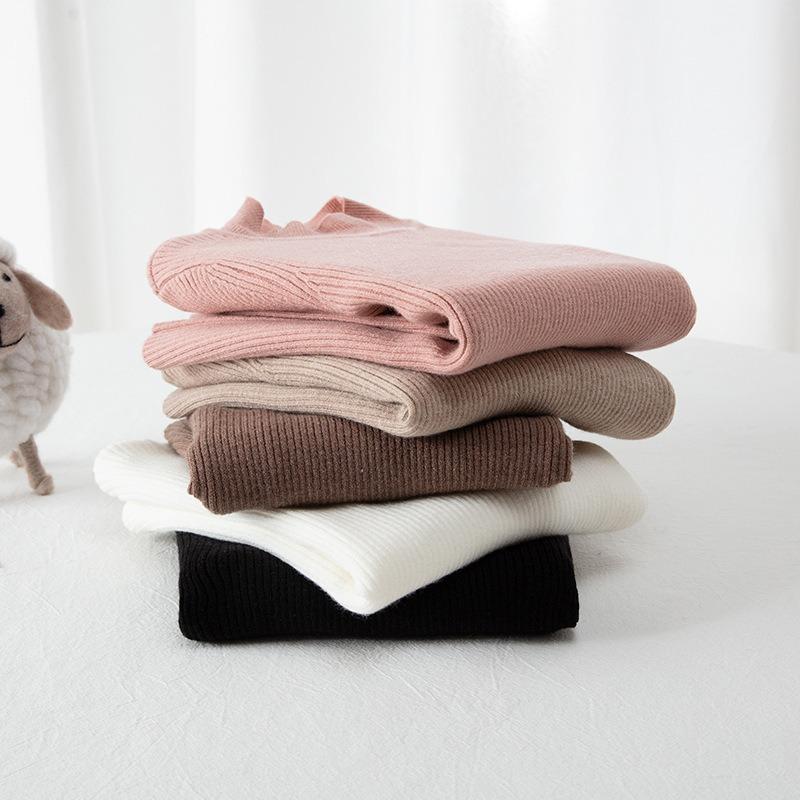 Kids Girls Solid Color Round Neck Long Sleeve Knit Pullover Bottoming Sweater