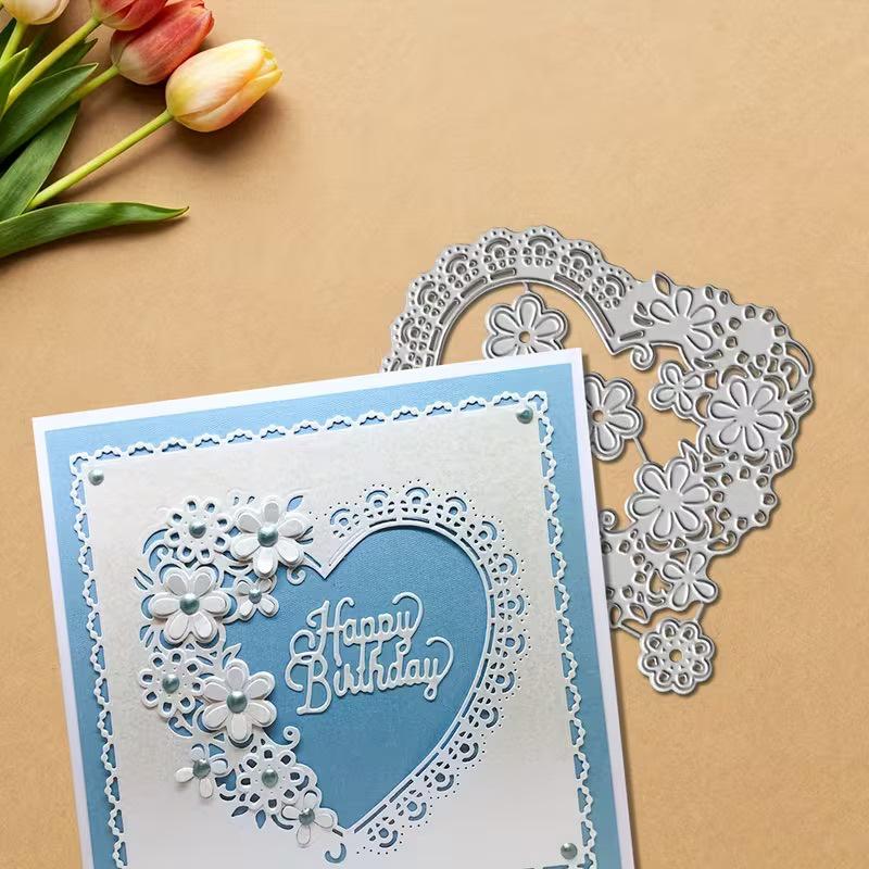 Carbon Steel Heart Lace Embossing Die-Cut Template for DIY Birthday Cards