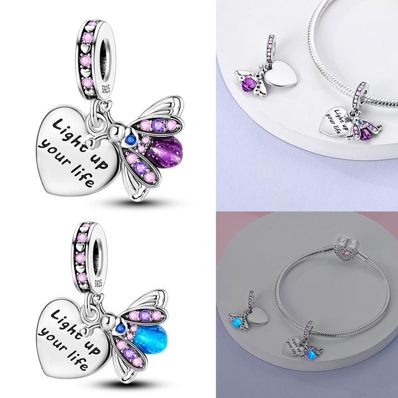 925 Sterling Silver Glow Firefly Butterfly Charms Fit Módní Originální náramky Dragonfly Bee Hmyz korálky Vlastní výroba šperků