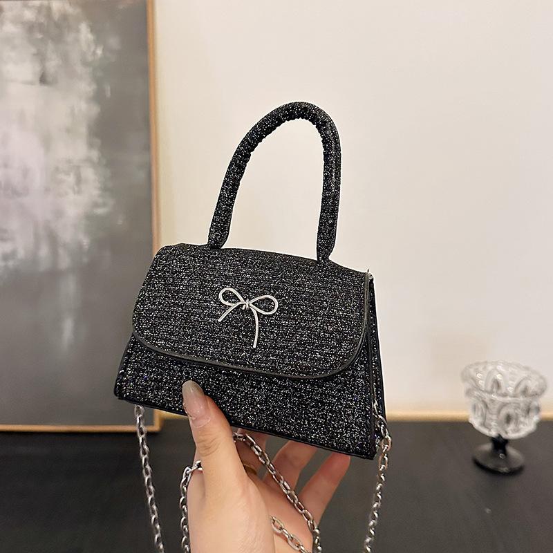 

2025 new bow high-end fairy simple high-value shoulder messenger bag silk thread shiny small square bag чёрный