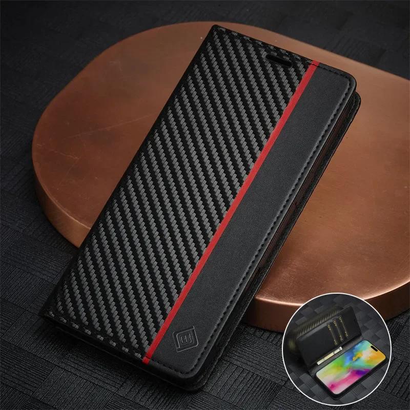 Etui A52S A51 Carbon Fiber Magnetic Flip Case for Samsung Galaxy A52s 5G A51 A515F A71 A72 A12 A32 A22 Soft Leather Wallet Funda