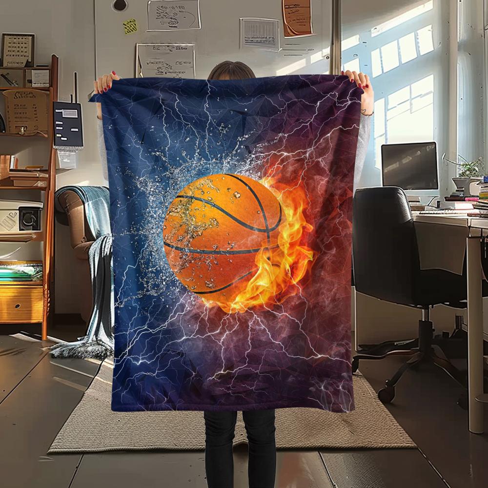 1Pc Basketball Soccer Print Flannel Blanket, High Quality Comfortable for All Seasons, Home Decor, Warmth and Comfort, Perfect for Christmas Gifts