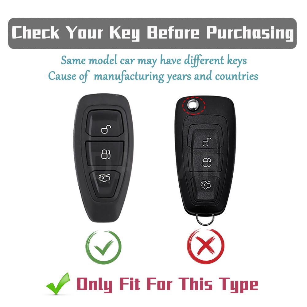 Car Key Case Cover for Ford Focus 3 4 ST MK3 MK4 Fiesta Kuga Mondeo C-Max Titanium 3 Buttons Silvery Key Bag Fob KeyChain Holder