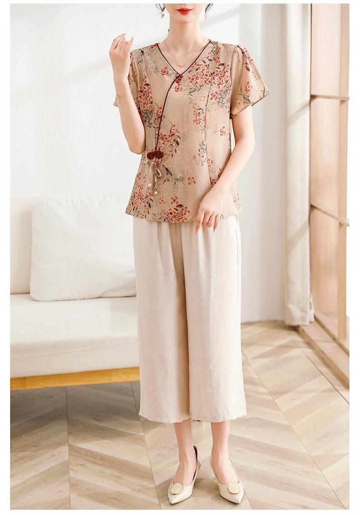 Summer Style 2026 Women's Shirt – Middle-Aged & Elderly, Chinese-Inspired National Printed T-Shirt