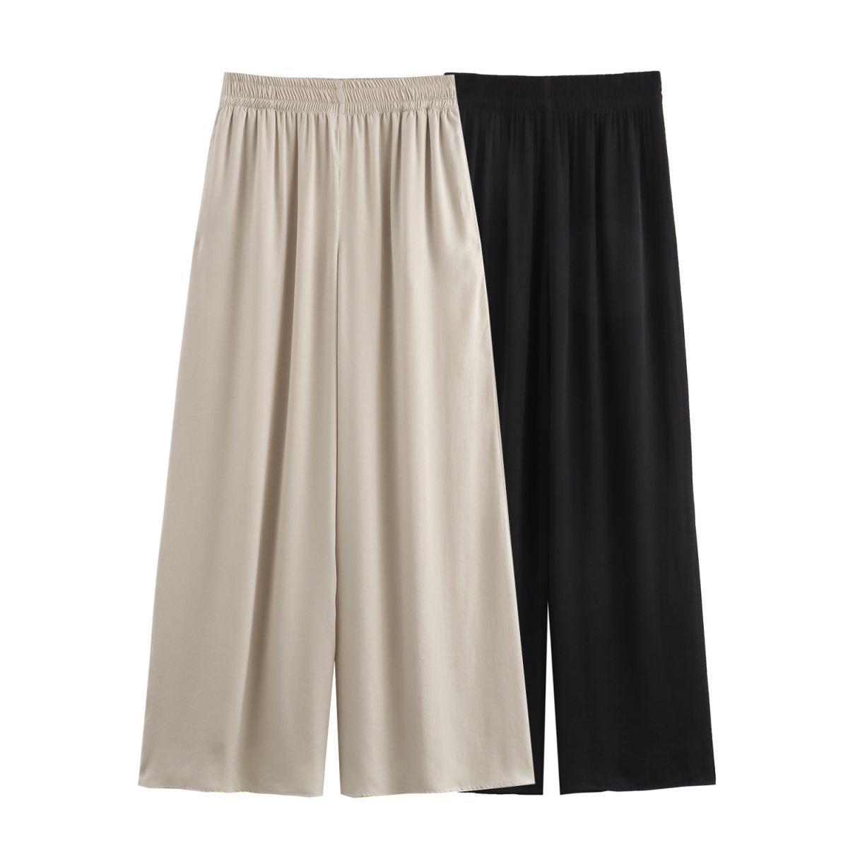 

Spring Women s Silk Satin Elastic Waist Wide-Leg Pants - Stylish & Slimming Medium