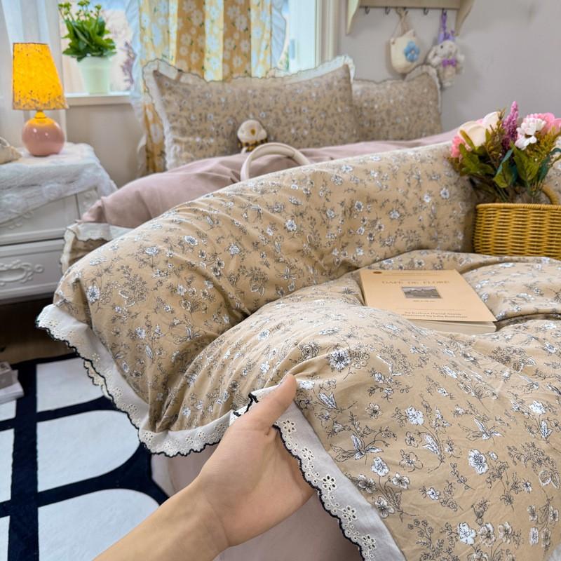 2026 Faux Cotton Washed Lace Bedding Set Floral Duvet Cover