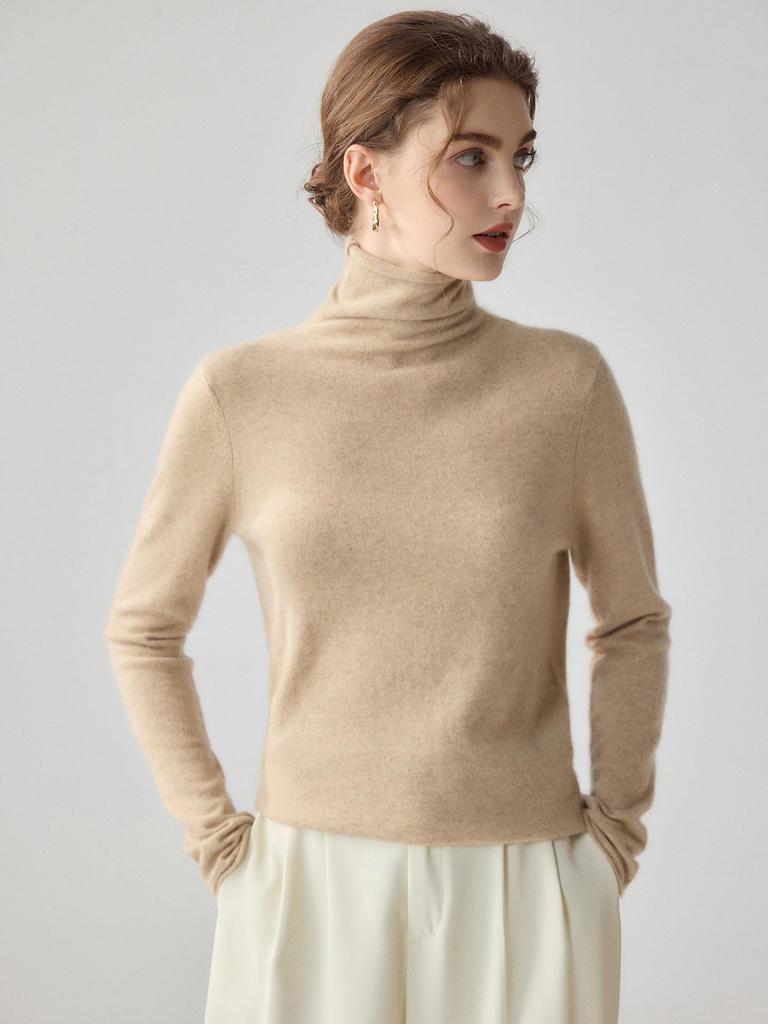 Women's Versatile Turtleneck: 100% Pure Cashmere Sweater, Skin-Friendly Soft Knit, High-Neck Layer.