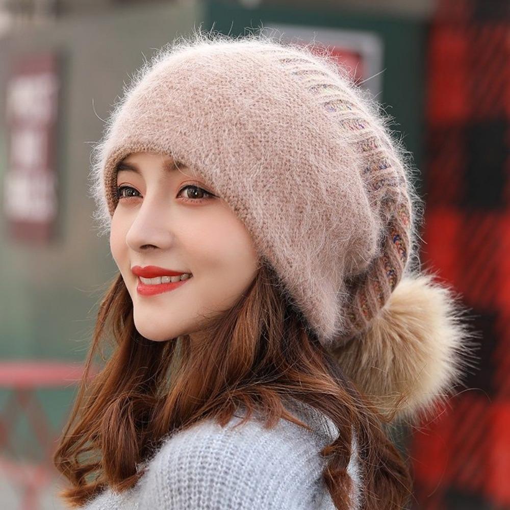 Wool Hat Women's Winter Versatile Rabbit Fur Hat Women's Winter Tide Thickened Warm Knitted Hat Cute Beret Women