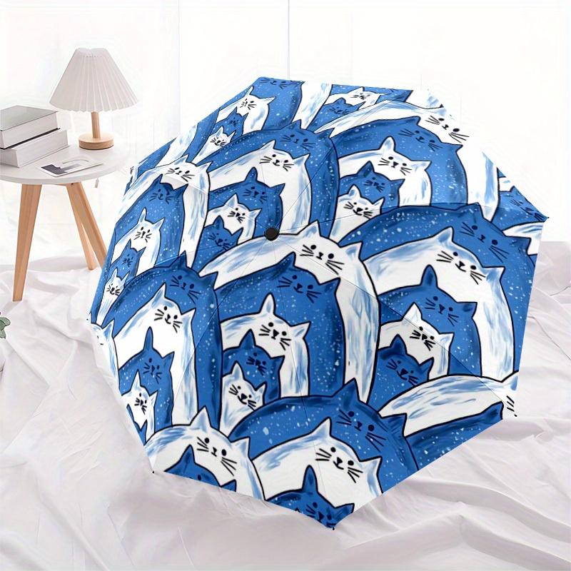 1pc Cat Pattern Automatic Open/close Folding Compact Umbrella, 8-Rib Sturdy Canopy, Lightweight Portable, Everyday Use, Gift, Outdoor Umbrella, Travel