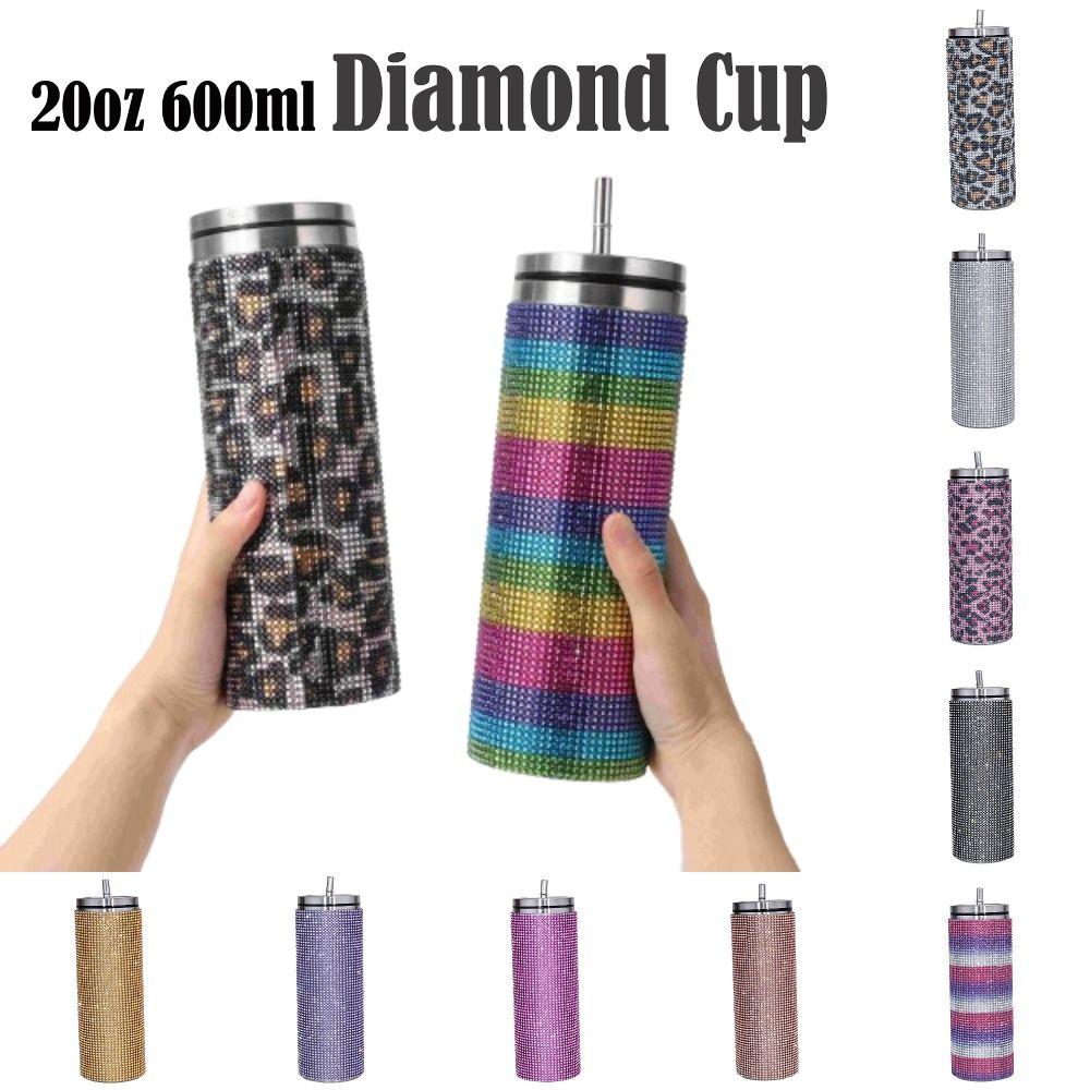 Stick-on Crystals Thermal Bottle with Straw Coffee Cup Durable Vacuum Cup  Winter