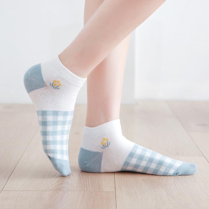 5/10 Pairs Comfortable Casual and Versatile Spring Summer Blue Socks Women's Cute Low Top Open Toe Boat Socks Women's College Style Socks