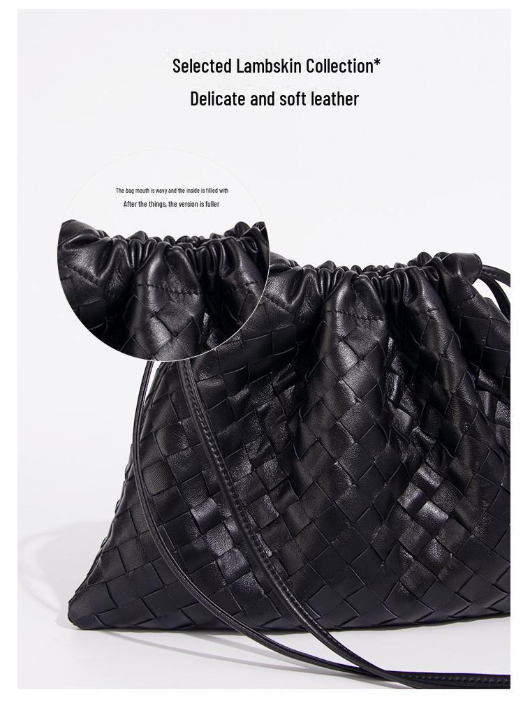 Large Lambskin Woven Commuter Shoulder Bag - Versatile, High-End Genuine Leather for Women.