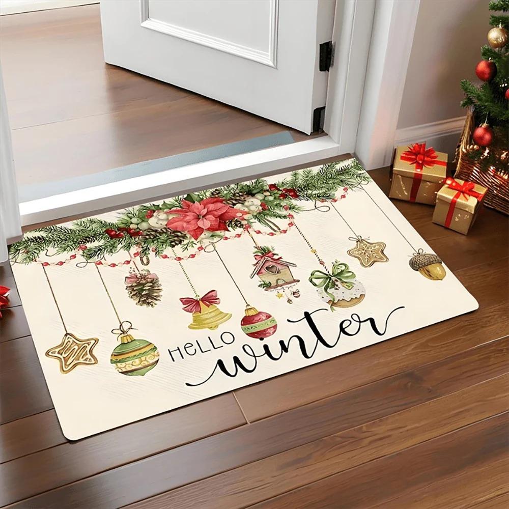 1 Stück Weihnachtsmatte: Hallo Winterdeko , Feiertags-Innen- und Außenbereich Hintere Vordertür Willkommensmatte Winter-Fußmatte.