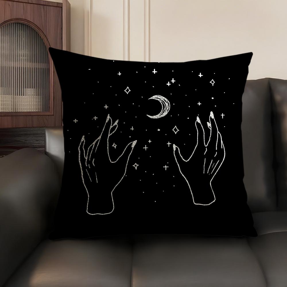 C-Celestial H-Hands Art Print Cushion Cover Natural Linen Organic Fabric Double-Sided Printing Sofa Home Decor Gift Pillow Case