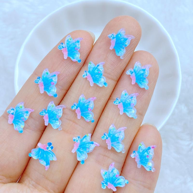 50Pcs New Cute  Resin Mini 9*10mm Beautiful Butterfly Series Flat Back Manicure Parts Embellishments For Hair Bows Accessories