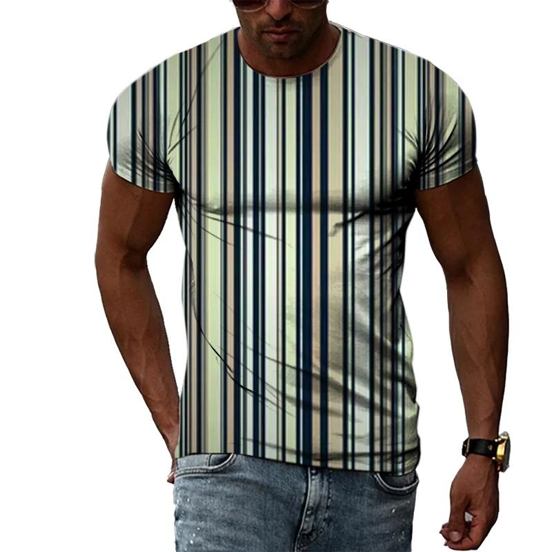 

Новая модная мужская футболка с рисунком в вертикальную полоску, повседневный индивидуальный топ с короткими рукавами и круглым вырезом с крутым принтом 6XL