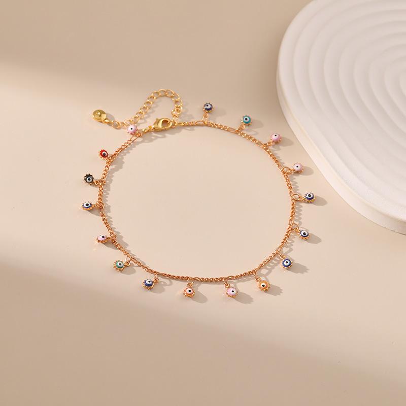 Gold Plated Dainty Multi Color Mini Evil Eye Dangling Anklet разноцветный
