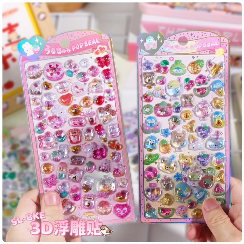 Cute Ghost, Chubby Bird, Strawberry Rabbit & Peach Penguin 3D Embossed Stickers for Kids