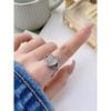 Imitation White Chalcedony Retro Ring Female Thai Silver Versatile Personality Literary and Artistic Fan