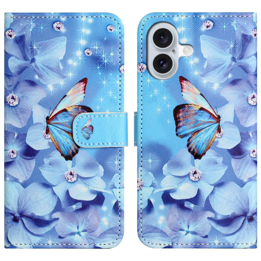 For iPhone 16 Plus Case Pattern Print PU Leather Wallet Phone Cover Cross Texture
