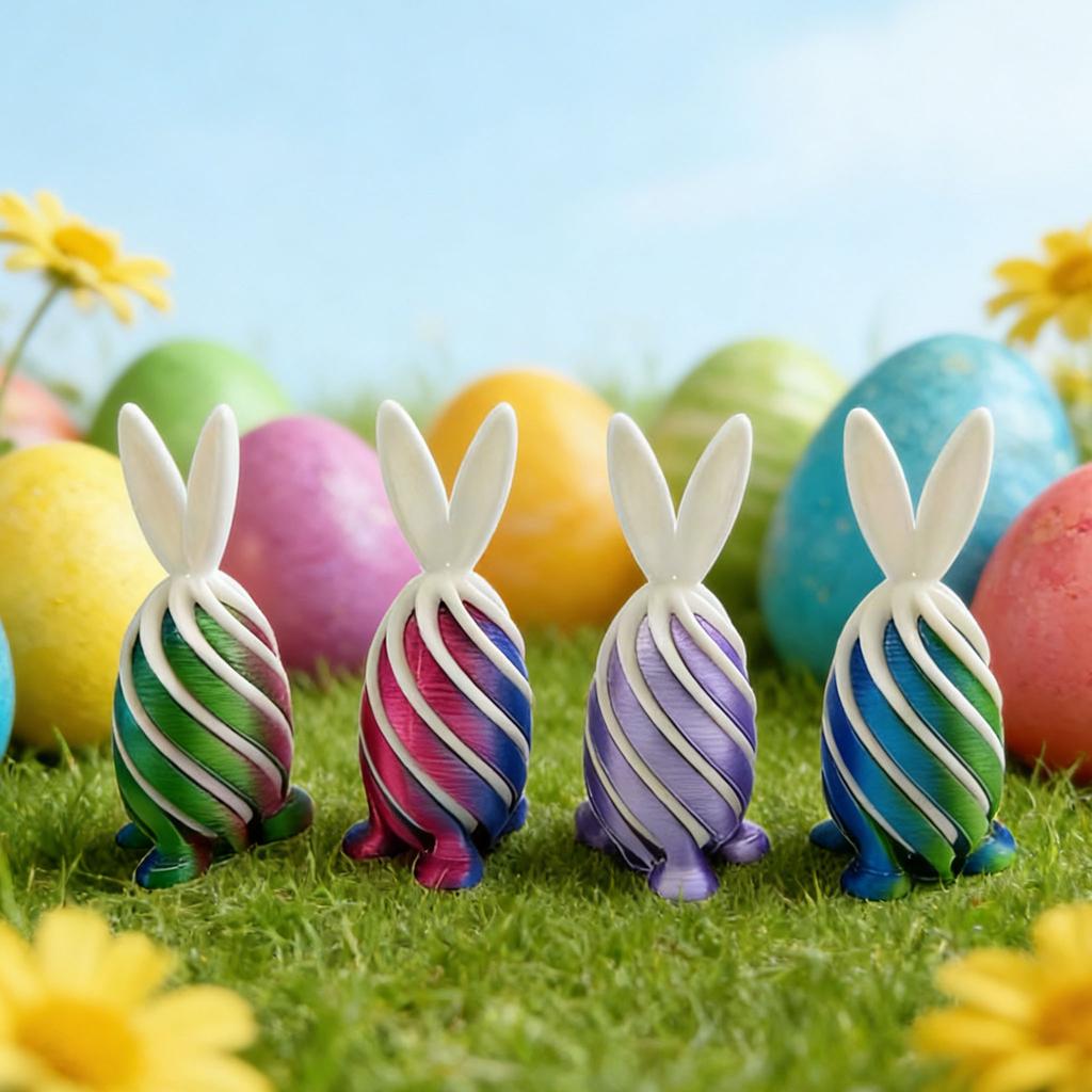 Two-Color Easter Bunny Eggs 3D Printed Playful Egg Bunny Ear Eggs Desktop Ornament Household Decoration Easter Gifts Party Supplies
