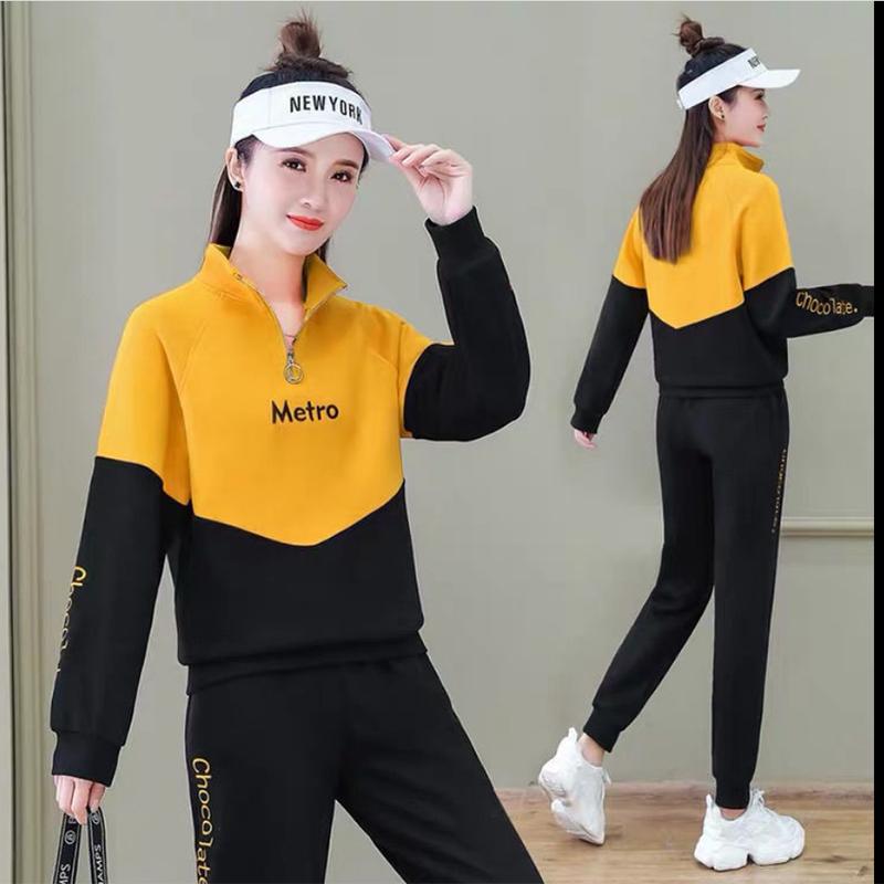 Sweater Suit Women's Solid Color Trend Stand-up Collar Small Sportswear Women's Two-piece Fashion Casual Suit