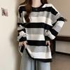 Vintage Striped Loose Long Sleeve T Shirt For Plus Size Women Casual Base Top