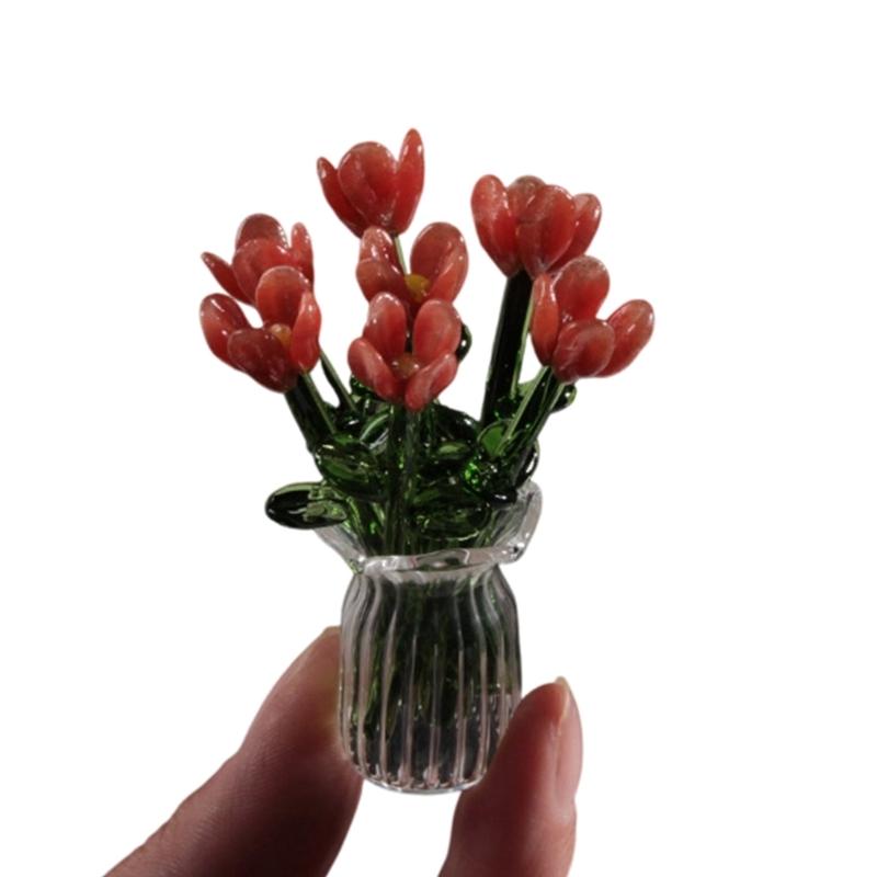 Handcrafted Glass Flowers Crystal Flower Figurine for Desk and Shelf Decoration Home Decors Piece