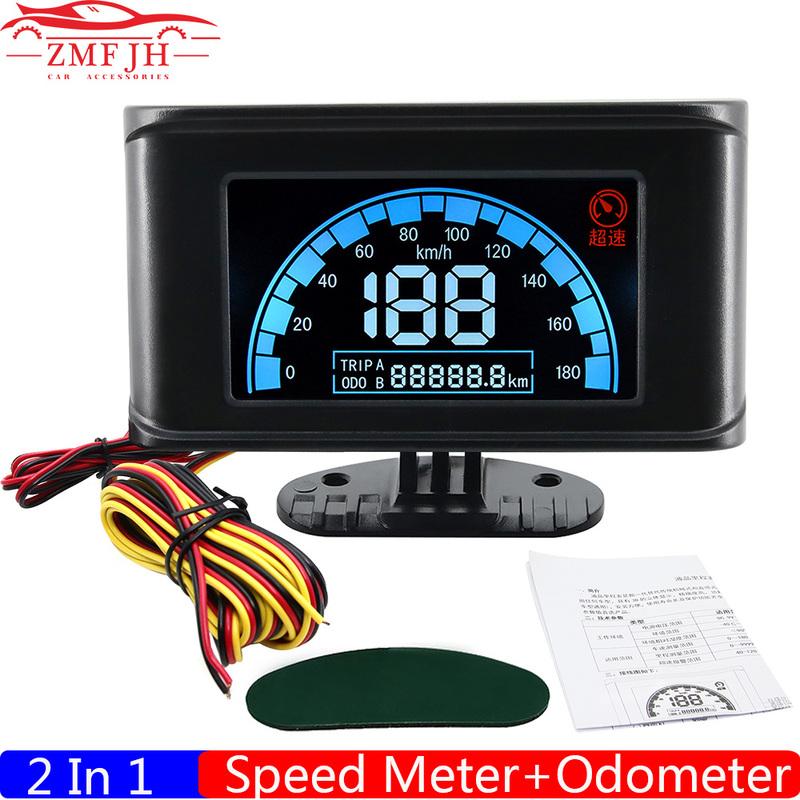 

ZMFJH 0-160KMH Speedometer with Odometer Digital Speed Gauge with Overspeed Alarm Small Mini LCD Meter For Car Truck DC12V24V