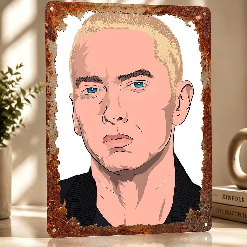 Eminem Portrait Digital Art Metal Poster Perfect Gift for Fans Lovers Customized Wall Art Metal Sign for Decor Room Wand Deko