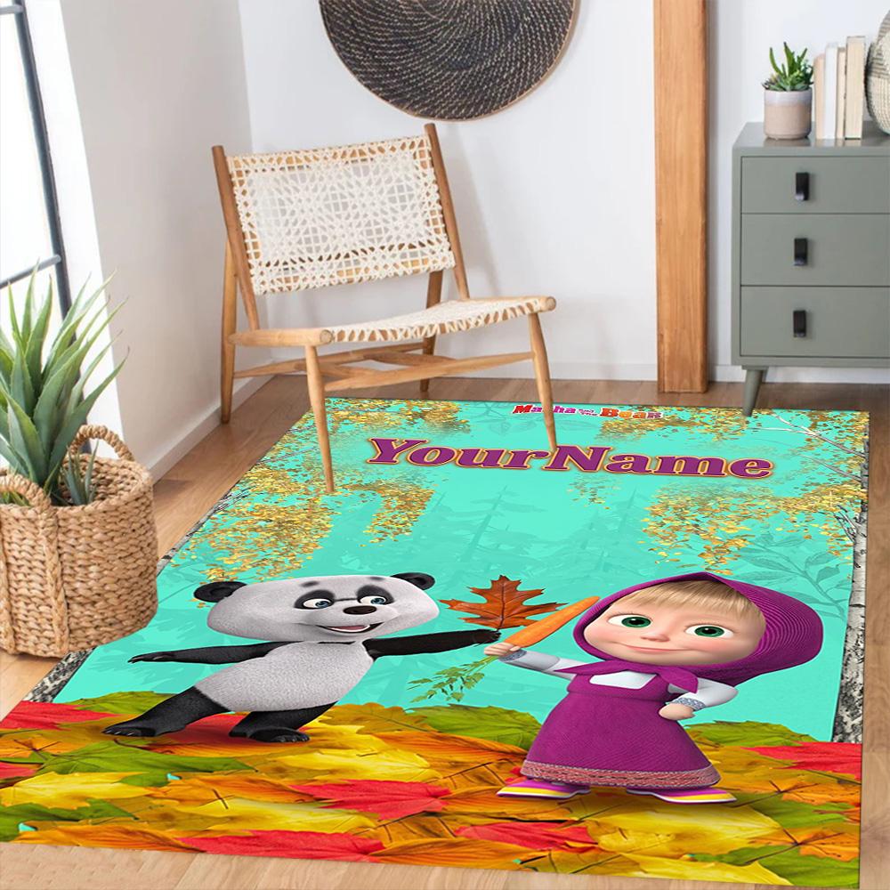 Masha Bear Personalized Name Floor Mat Design for Dining Room Living Rooms Decorate room Study room Anti-slip Rug Office home decor