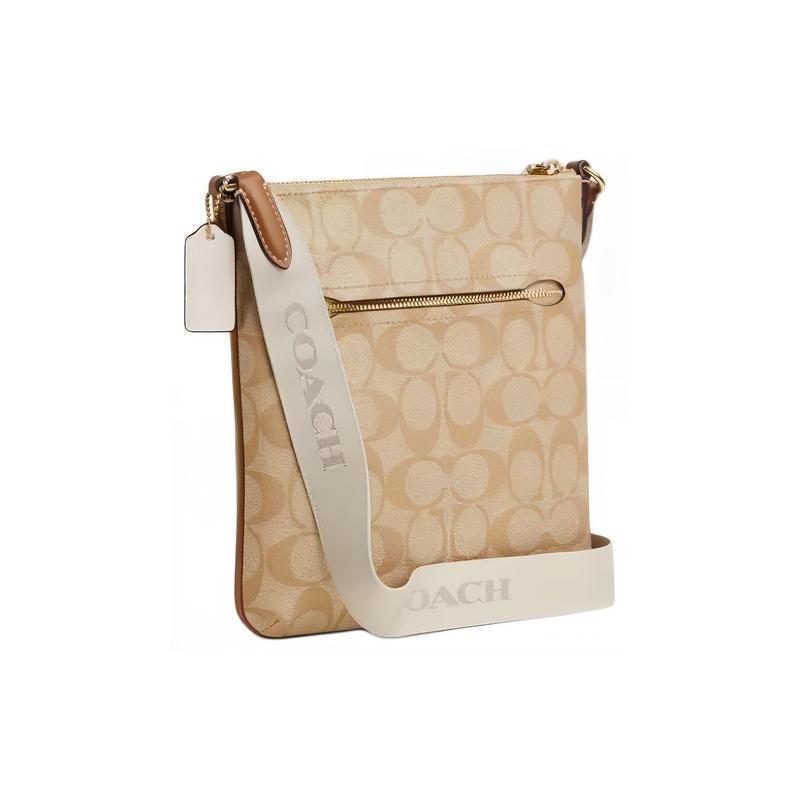 Coach Rowan 21 Top Zip Closure Coated Canvas and Leather Shoulder Crossbody Bag Small Women's Light Khaki