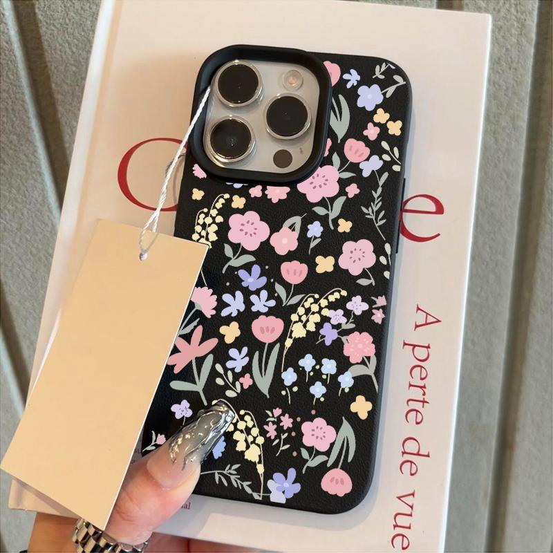 Full Screen Flower Pattern Soft TPU Phone Case For iPhone 17 16 Pro Max 15 Plus 14 13 12 11 17Air X XR XS Max Faux Leather Cover